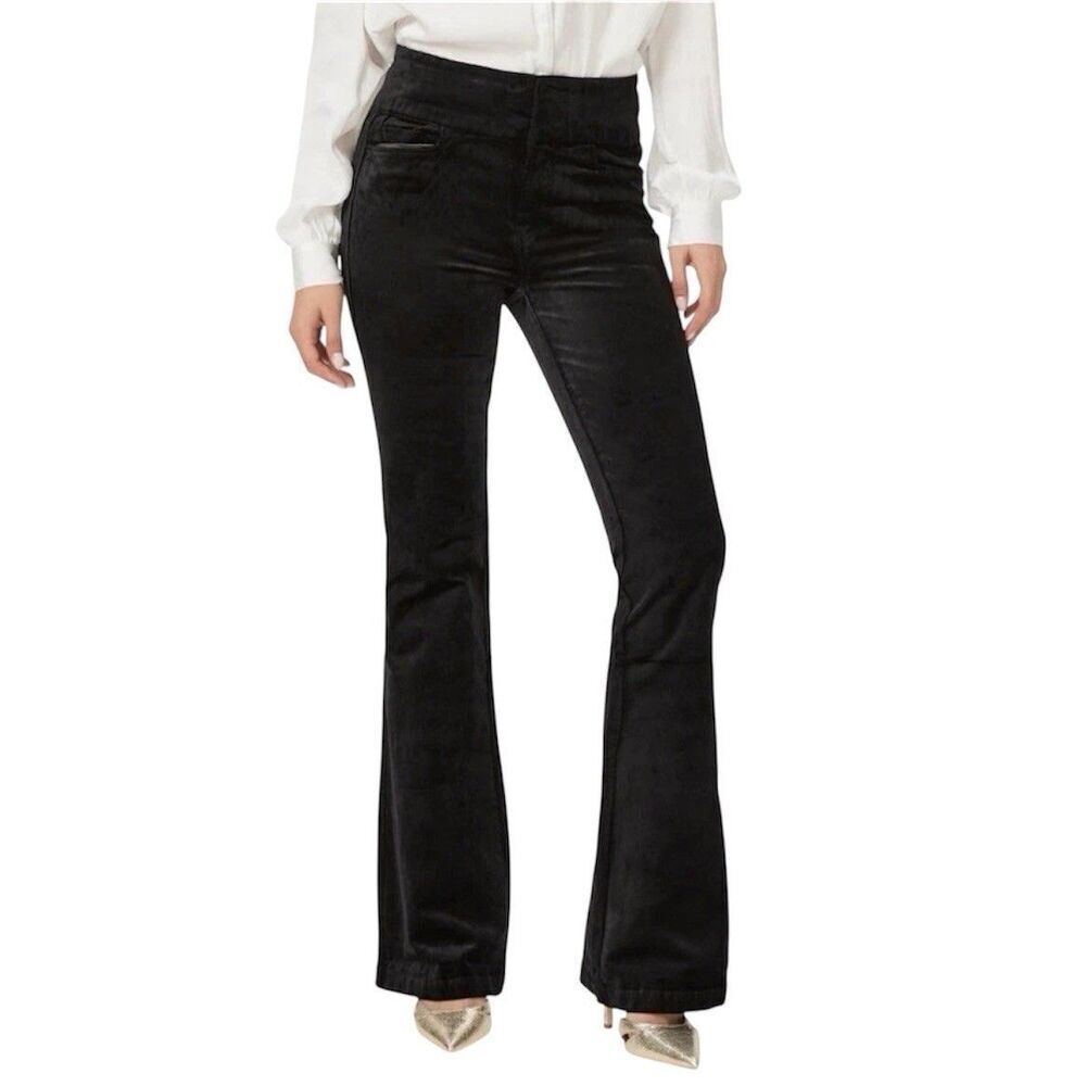 PAIGE Lou Lou Velvet Flare Pants Black Overdye Size 27